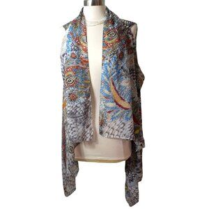 Bohemian Sleeveless Shawl OS Vest Sheer Festive Paisley Designer Cardigan Wrap